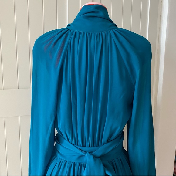 Rachel Zoe Mini Dress, Bow, 100% Silk, Flowy, Button-Down, Teal, Women’s (US M) - Picture 8 of 14